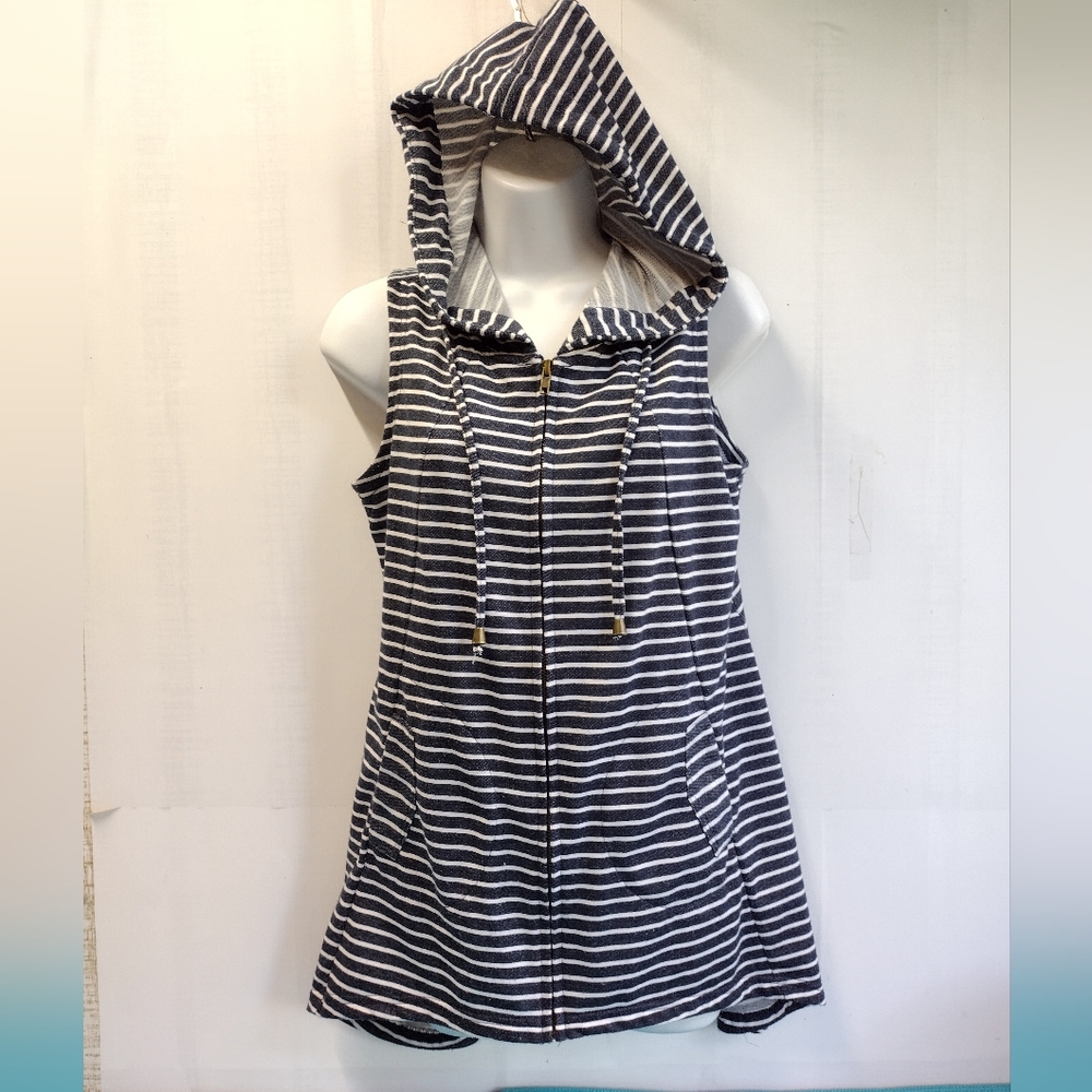 Forcynthia Beachwear Swim Cover-up Hoodie Dress Striped Top Size S